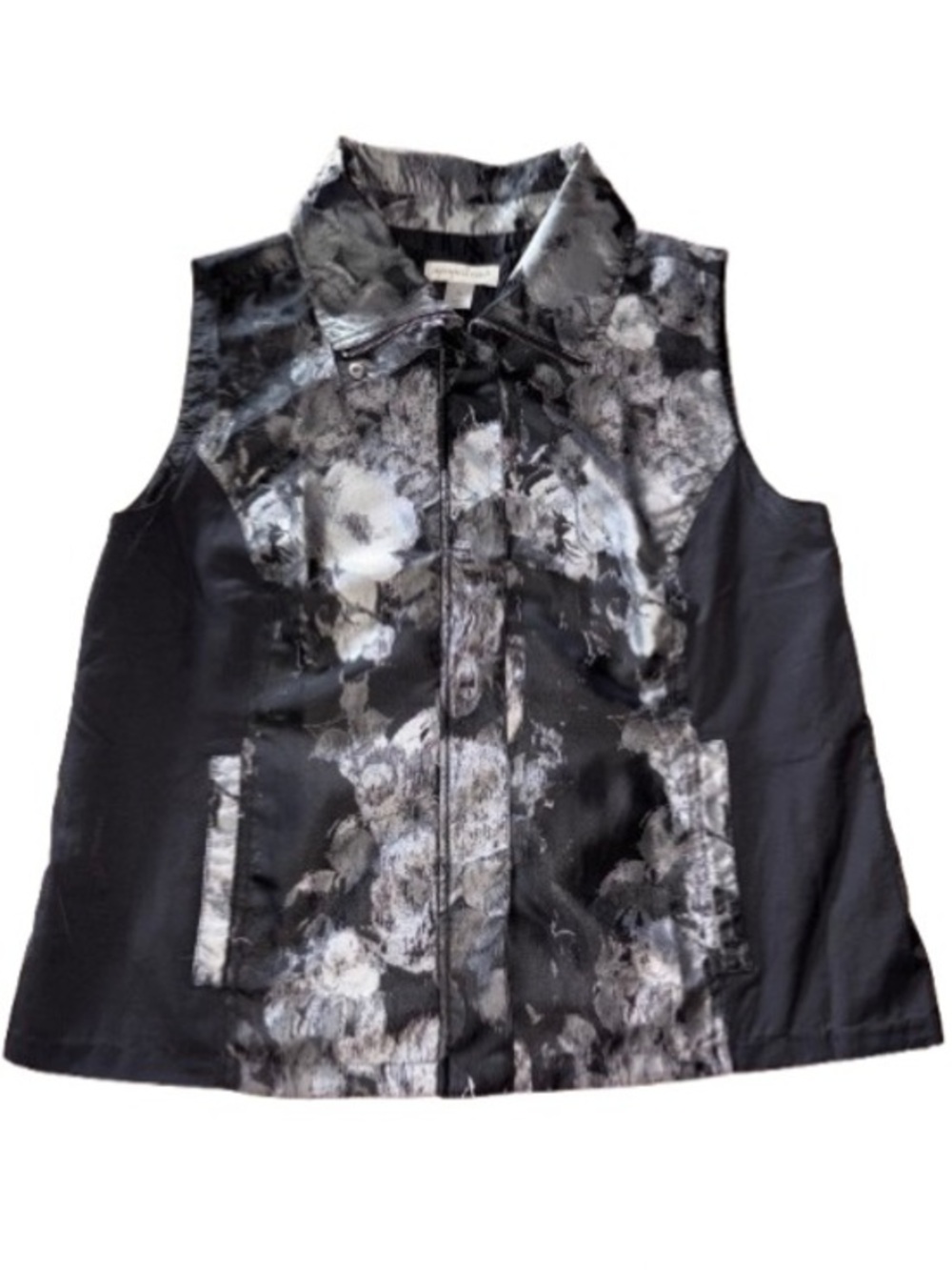 Christopher & Banks Black and Silver Abstract Rose Floral vest Jacket size XL